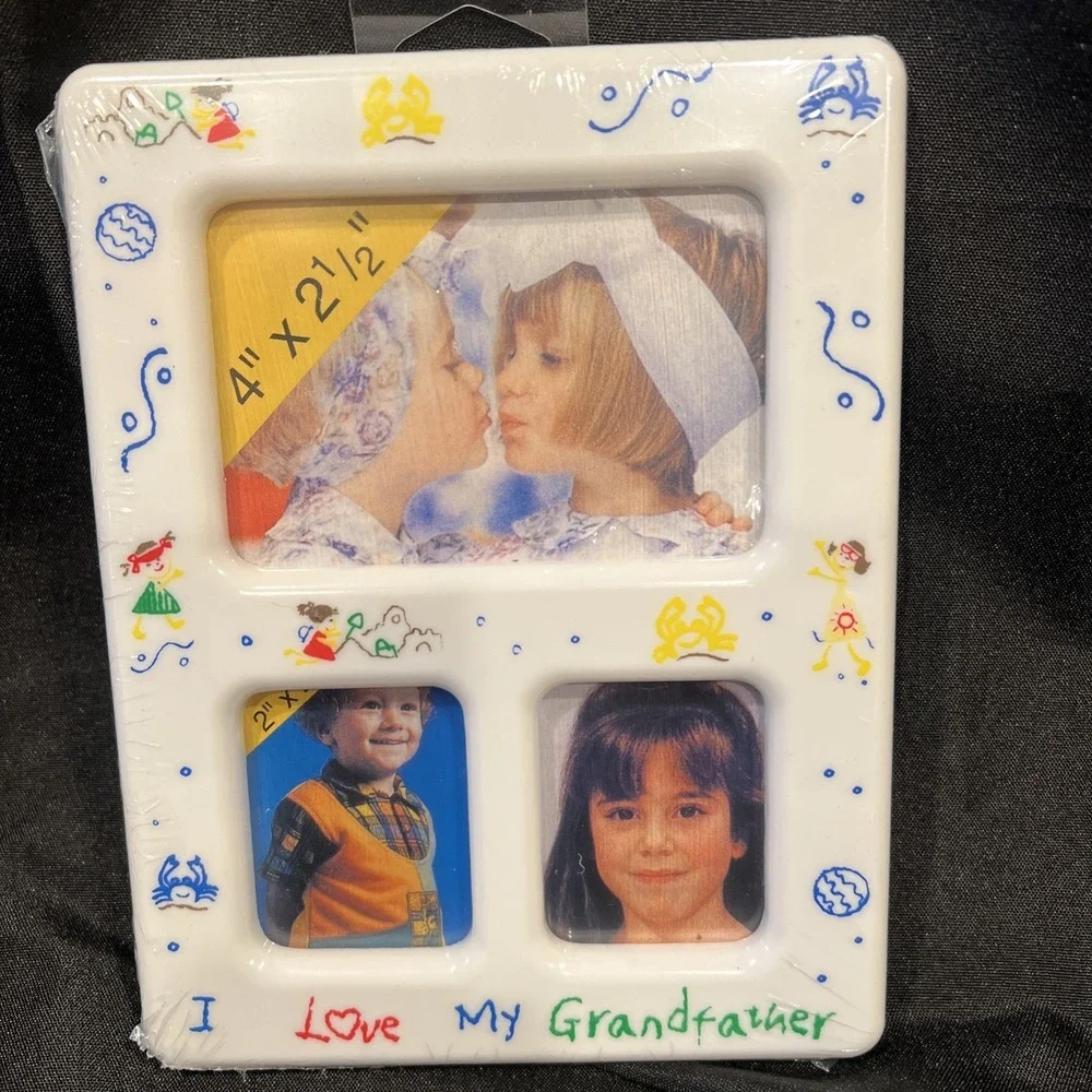 New Retro VTG 90s I Love My Grandfather Ceramic Picture Frame Kid Grandpa Sealed